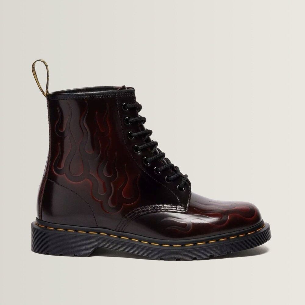 Dr. Martens 1460 Inferno Arcadia Leather Flame Boots Black Red US M 7 W 8 NEW